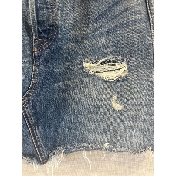 Levi’s Denim Mini Skirt Distressed, Raw Hem, Sz 26 - Picture 2 of 12